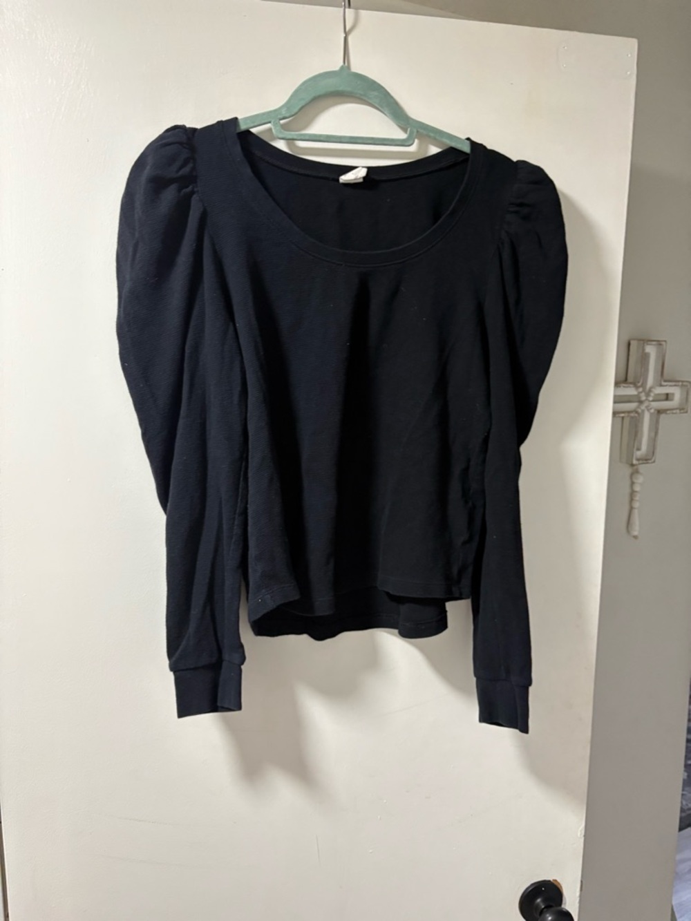 Melrose and Market Black Long-Sleeve Puff Shoulder Top